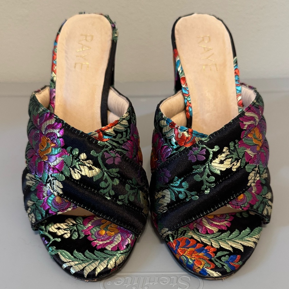 RAYE Black and Purple Floral Mules